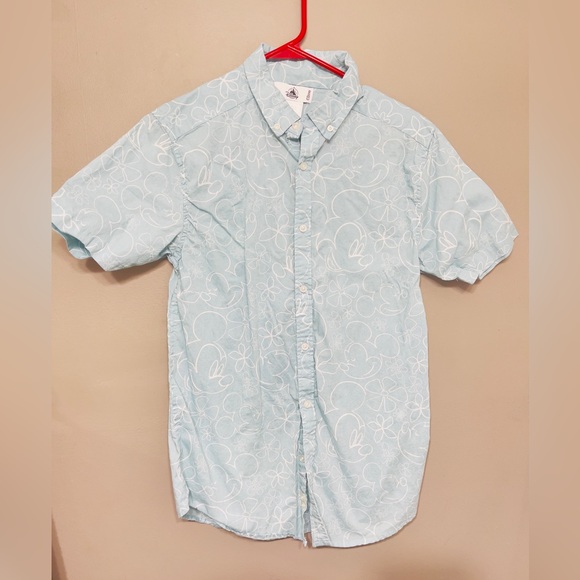Disney Other - Disney Mickey Men's Hawaiian Button Aloha Sky Blue Shirt Size Small